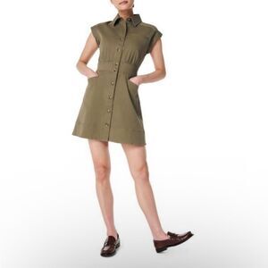 SPANX NWT Button Front Stretch Twill Utility Dress Army Green XL